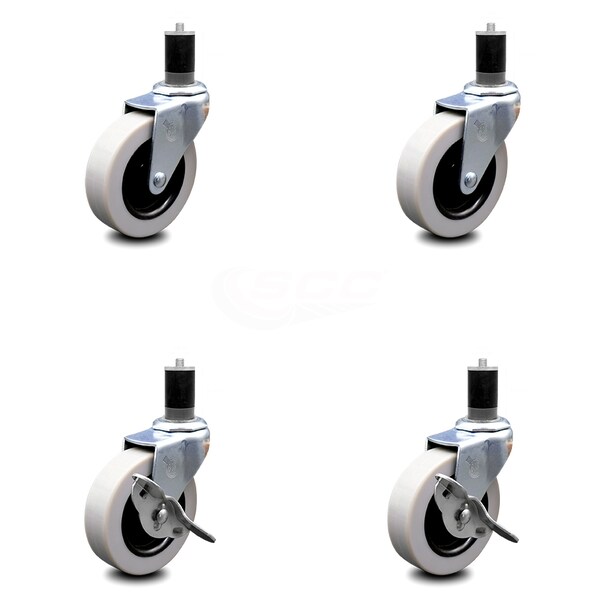 3 Inch Thermoplastic Wheel 1-3/4 Inch Expanding Stem Caster Set with 2 Brakes